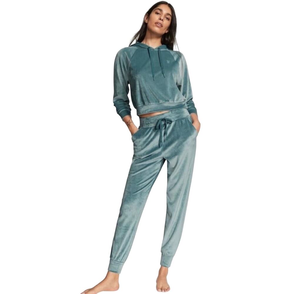 Victoria's Secret On Point Ribbed Velour Jogger Pants, Teal, Loungewear, Small